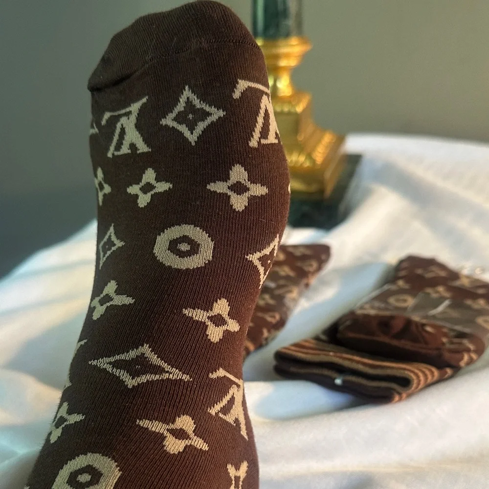 Fashion Socks Men’s Brown Patterned Crew Socks